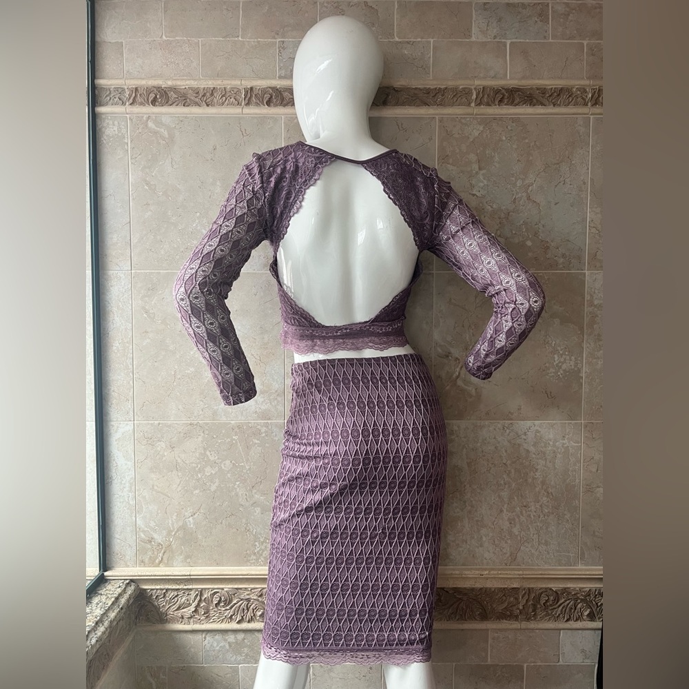 Charlotte Russe Lilac Lace Cutout Back Blouse & Pencil Skirt Set